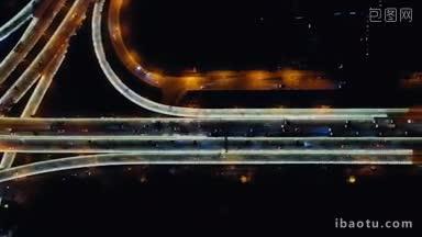 4K城市交通_俯拍城市交通大道夜景车流